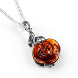 Rose Necklace in Silver with 24ct Gold and Cognac Amber