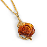 Rose Necklace in Silver with 24ct Gold and Cognac Amber