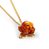 Single Rose Necklace in Silver with 24ct Gold & Amber