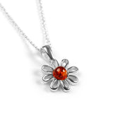 Dainty Daisy Flower Necklace in Silver and Cognac Amber