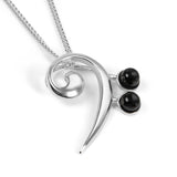 Music Bass Clef Necklace in Silver with 24ct Gold and Black Onyx