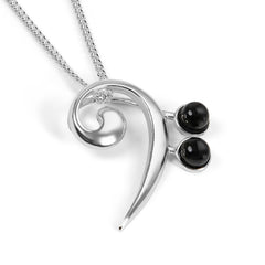 Music Bass Clef Necklace in Silver and Black Onyx