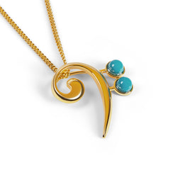 Music Bass Clef Necklace in Silver with 24ct and Turquoise