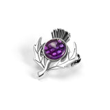 Scottish Thistle Pin Brooch in Silver and Amethyst