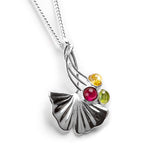 Ginkgo Flower Necklace in Silver with 24ct Gold & Peridot, Garnet and Citrine