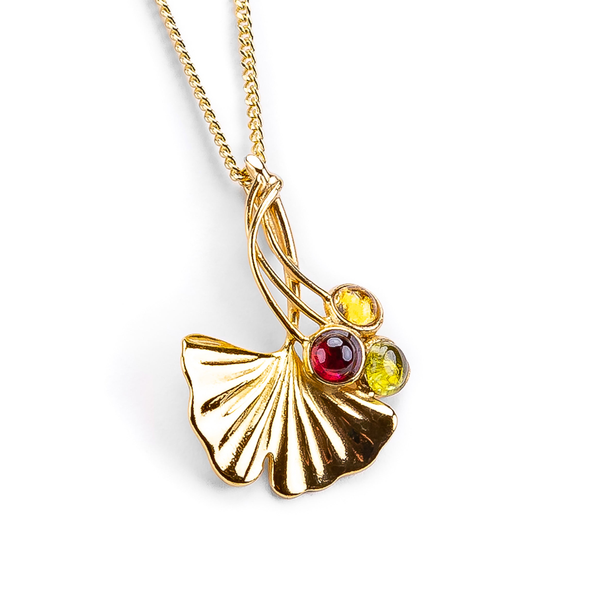 Ginkgo Flower Necklace in Silver & Peridot, Garnet and Citrine