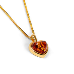 Sweet Heart Necklace in Silver with 24ct Gold and Amber