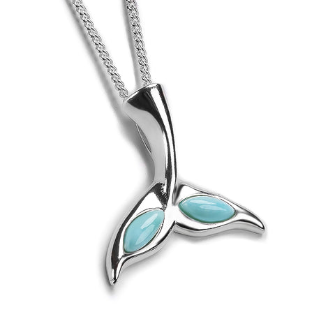Whale / Dolphin Tail Necklace in Silver & Larimar