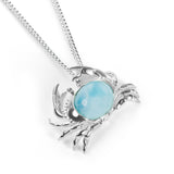 Crab Necklace in Silver with 24ct Gold & Larimar