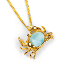 Crab Necklace in Silver with 24ct Gold & Larimar