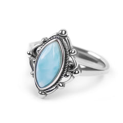 Vintage Inspired Ring in Silver and Larimar