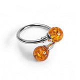 Double Ball Adjustable Ring in 24ct Gold & Cognac Amber