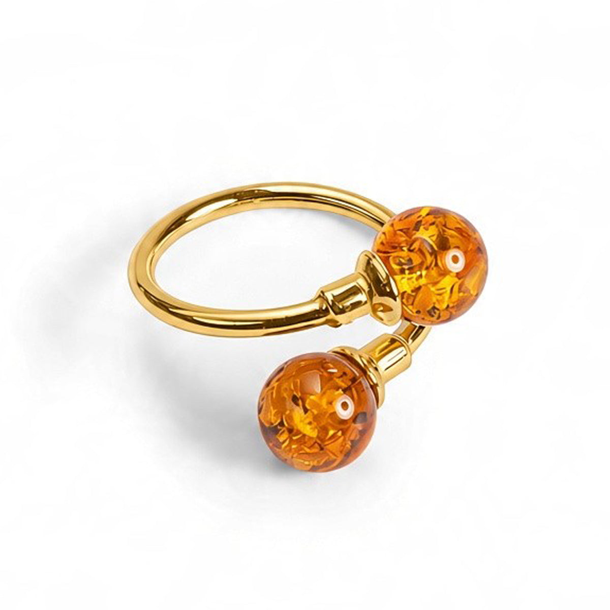 Double Ball Adjustable Ring in Silver & Cognac Amber