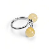 Double Ball Adjustable Ring in 24ct Gold & Milky Amber
