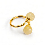 Double Ball Adjustable Ring in 24ct Gold & Milky Amber