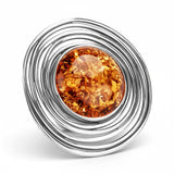 Handmade Swirl Design Cognac Baltic Amber and Silver Ring