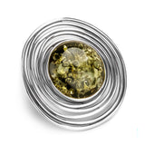 Handmade Swirl Design Green Baltic Amber and Silver Ring