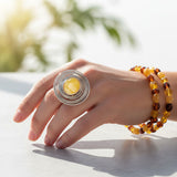 Milky Amber Rebel : Handmade Swirl Baltic Amber & Silver Ring