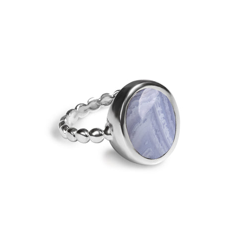 Large Oval Delicate Ring in Silver and Blue Lace Agate