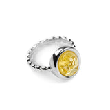 Large Oval Delicate Ring in Silver and Amber