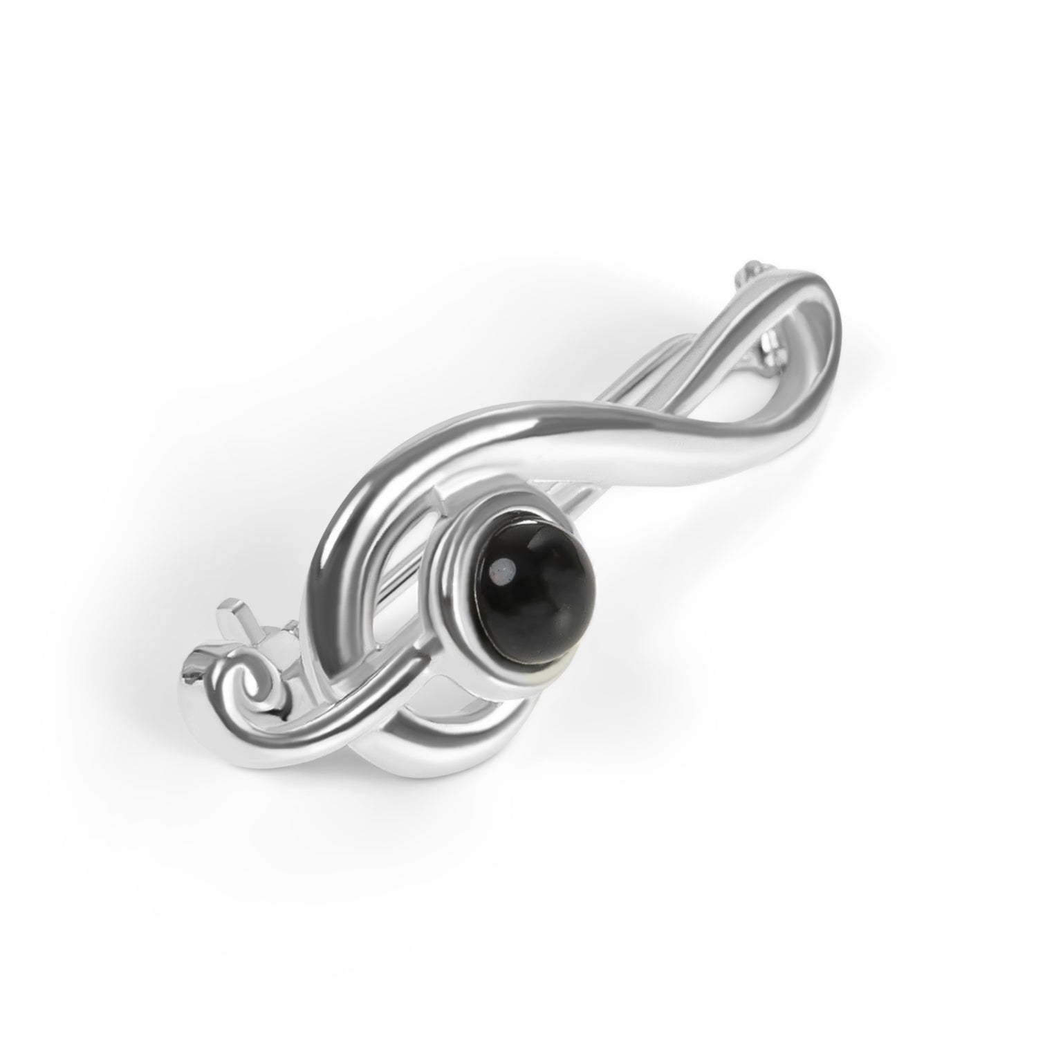 Small Treble Clef Brooch in Silver with 24ct Gold and Black Onyx