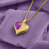 August Birthstone Heart Necklace in Silver with 24ct Gold & Amethyst
