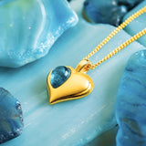 November Birthstone Heart Necklace in Silver with 24ct Gold & London Blue Topaz