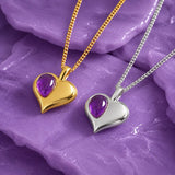 August Birthstone Heart Necklace in Silver with 24ct Gold & Amethyst