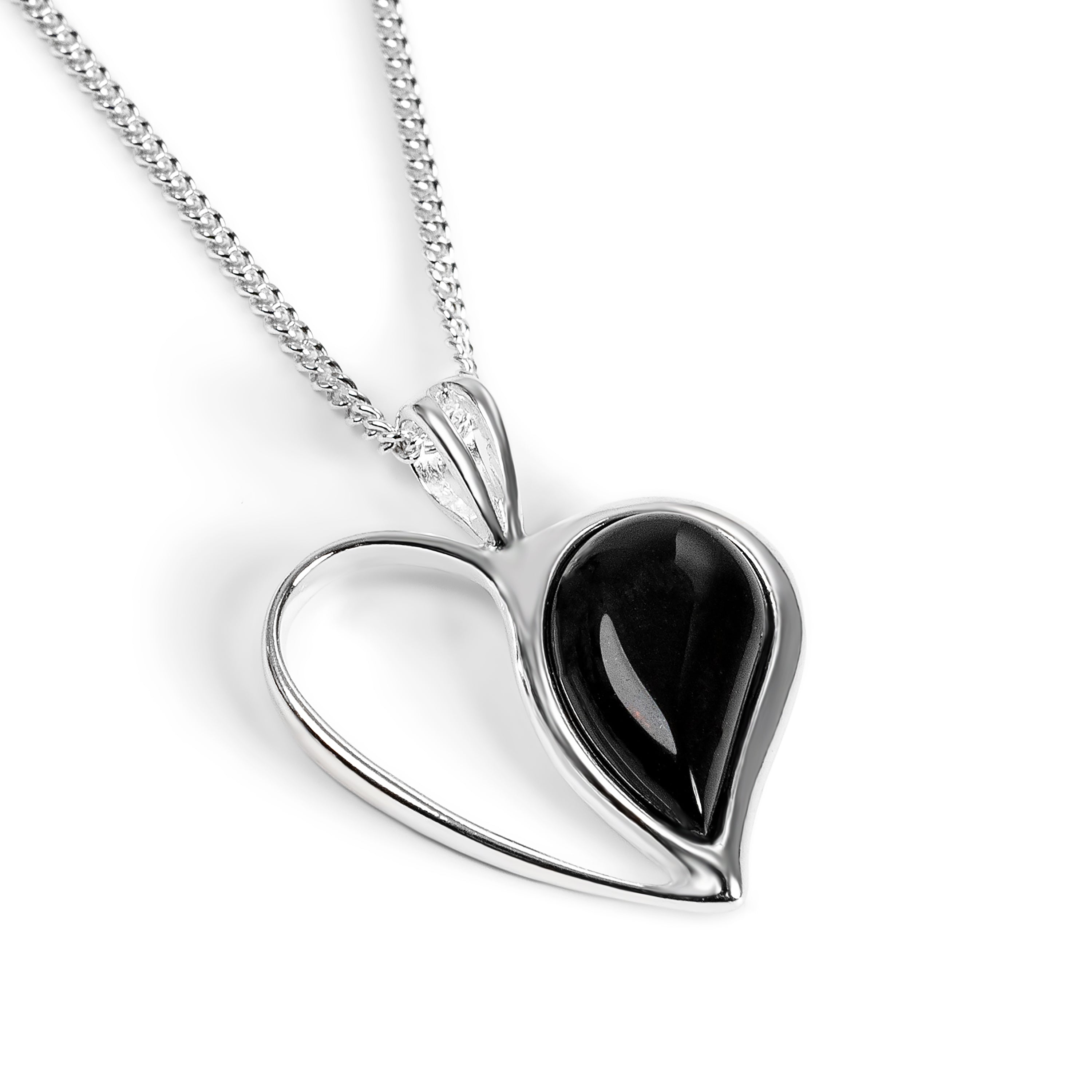 Heart Necklace in Silver with 24ct Gold and Black Onyx