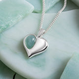 March Birthstone Heart Necklace in Silver & Aquamarine