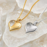 April Birthstone Heart Necklace in Silver with 24ct Gold & White Crystal