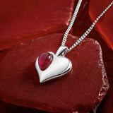 July Birthstone Heart Necklace in Silver & Ruby