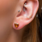 Sweet Heart Stud Earrings in Silver with 24ct Gold and Amber