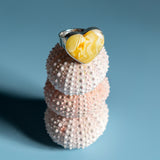 Dreamy Rare Natural Milky Baltic Amber Heart Ring in Silver