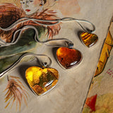Statement Heart Cognac Amber and Silver Necklace - Natural Designer Gemstone