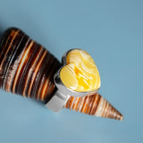 Dreamy Rare Natural Milky Baltic Amber Heart Ring in Silver
