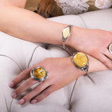 Epic Statement Round Sterling Silver & Natural Amber Ring