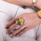 Epic Statement Round Sterling Silver & Natural Amber Ring