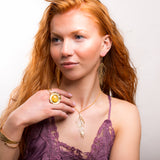 Epic Round Sterling Silver with 24ct Gold & Yellow Amber Ring