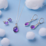 Abstract Teardrop Stud Earrings in Silver & Amethyst