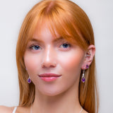 Abstract Teardrop Stud Earrings in Silver & Amethyst