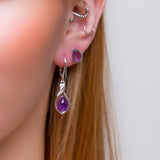 Abstract Teardrop Stud Earrings in Silver & Amethyst