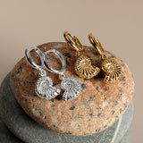 Ammonite Fossil Hoop Earrings in Sterling Silver with 24ct Gold
