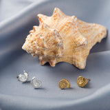 Miniature Ammonite Stud Earrings in Silver with 24ct Gold