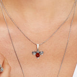 Miniature Bumble Bee Necklace in Silver and Amber