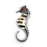 Seahorse Brooch in Silver and Amber