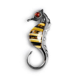 Seahorse Brooch in Silver and Amber