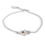 Miniature Hamsa Hand Chain Bracelet in Silver & Cognac Amber