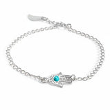 Miniature Hamsa Hand Chain Bracelet in Silver & Cognac Amber