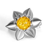 Statement Daffodil Flower Brooch in Silver and Yellow Amber